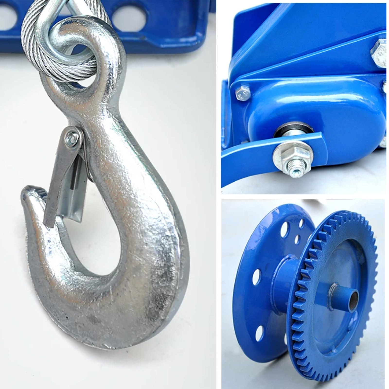 Cabrestante Manual con Manivela y Cable de Acero, Cabrestante Manual Azul con Bloqueo Automático, Empuñadura Antideslizante, para Embarcaciones Elevación(1800LB+30m/98.4ft)