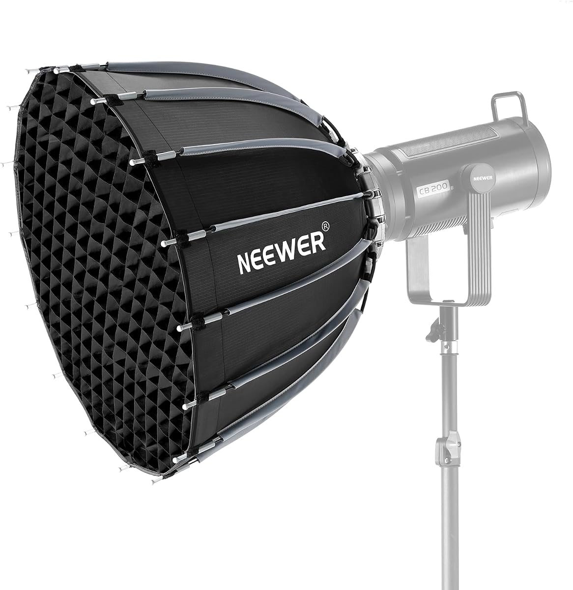 Parabolic Softbox Quick Release with Diffuser and Grid, 22" Photography Softbox Bowens Mount for CB60 CB200B MS60 MS150B Q4 LED Video Light Compatible with Godox Compatible with Aputure, NS55P