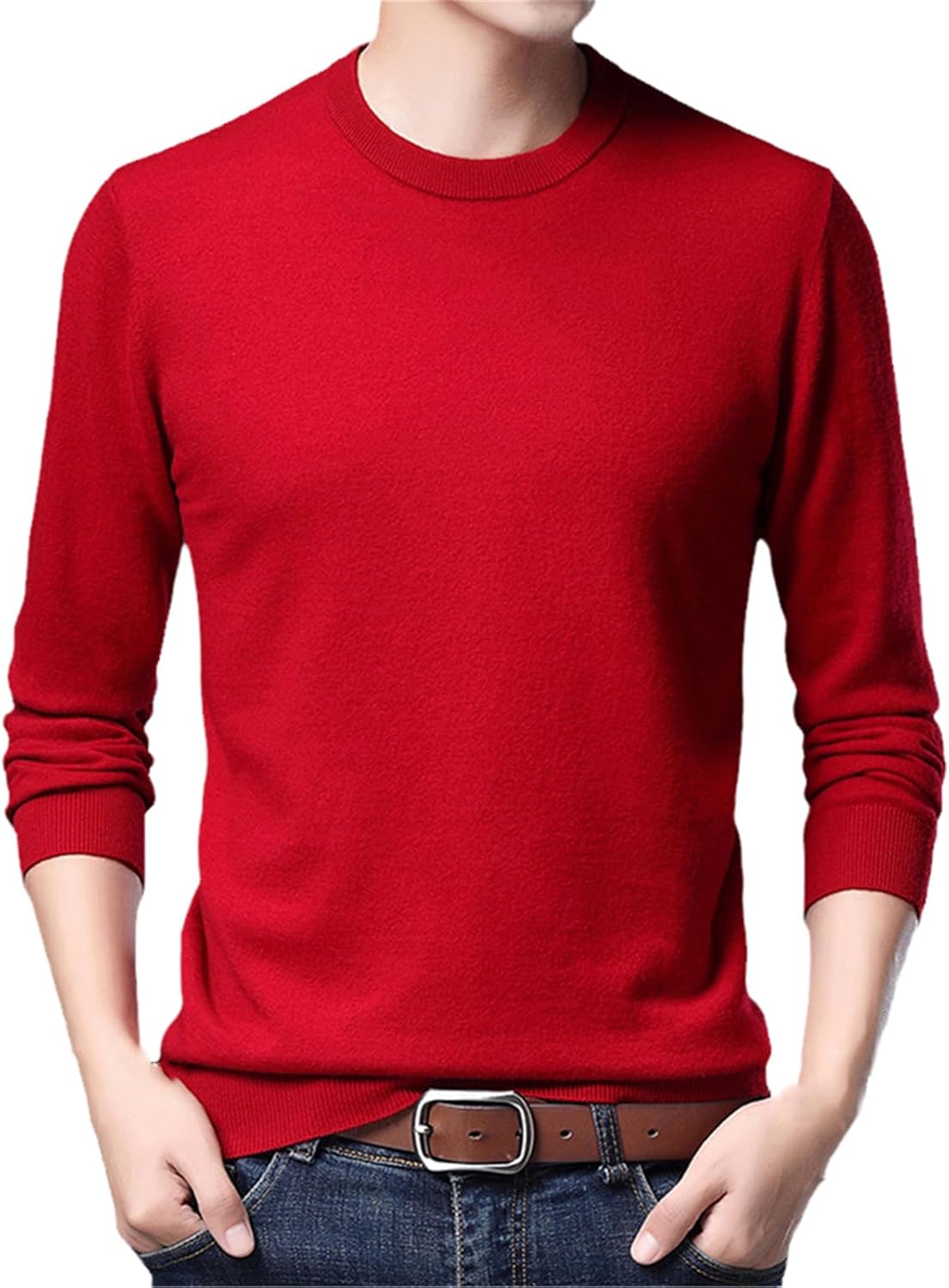 SaoBiiu Men's 100% Wool Sweater Autumn Winter Cashmere Sweaters Men Crewneck Long Sleeve Pullover Sweater