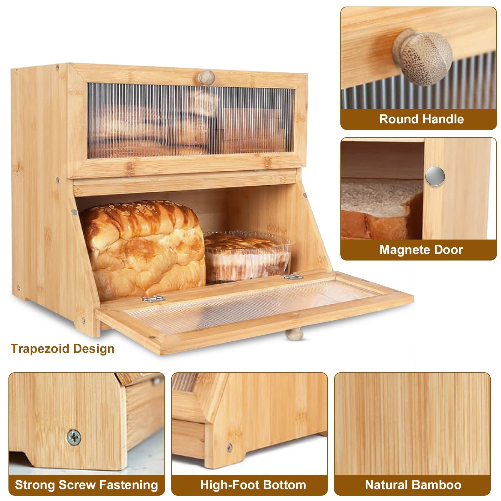 Vyranut Broodtrommel van bamboe, 40 × 25 × 33 cm, dubbellaags, met zaag, vintage houten kist met acrylplaat, keukencontainer voor koffie en snoep Vyranut Broodtrommel van bamboe, 40 × 25 × 33 cm, dubbellaags, met zaag, vintage houten kist met acrylplaat, keukencontainer voor koffie en snoep
