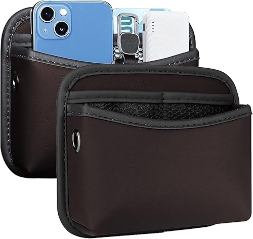 Miniatura 10 de SOOPII Paquete de 2 bolsillos de almacenamiento lateral para asiento de automóvil, organizador pequeño de cuero PU, bolsa organizadora lateral