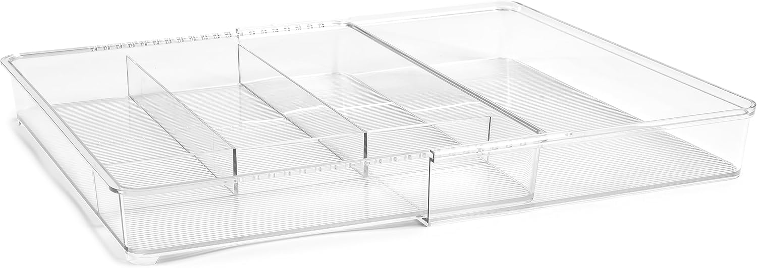 Amtido Cutlery Drawer Organiser - Expandable Tray - Clear Durable PET Plastic - Kitchen Utensil Storage Holder