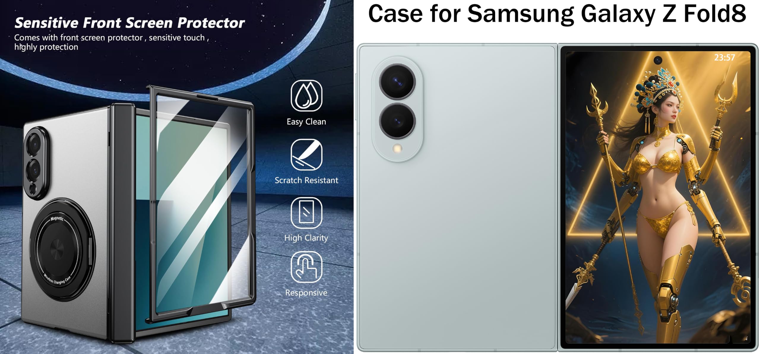 Custodia per Samsung Galaxy Z Fold8, Custodia per Cellulare, Cover per Telefono in Metallo per Samsung Z Fold 8, Supporto Rotativo Magnetico, Coperchio Cerniera