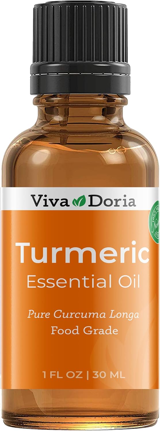 Viva Doria 100% Pure Turmeric Essential Oil, Undiluted, Food Grade, Turmeric Oil, 1 Fluid Ounce (30 mL) Natural Aromatherapy Oil