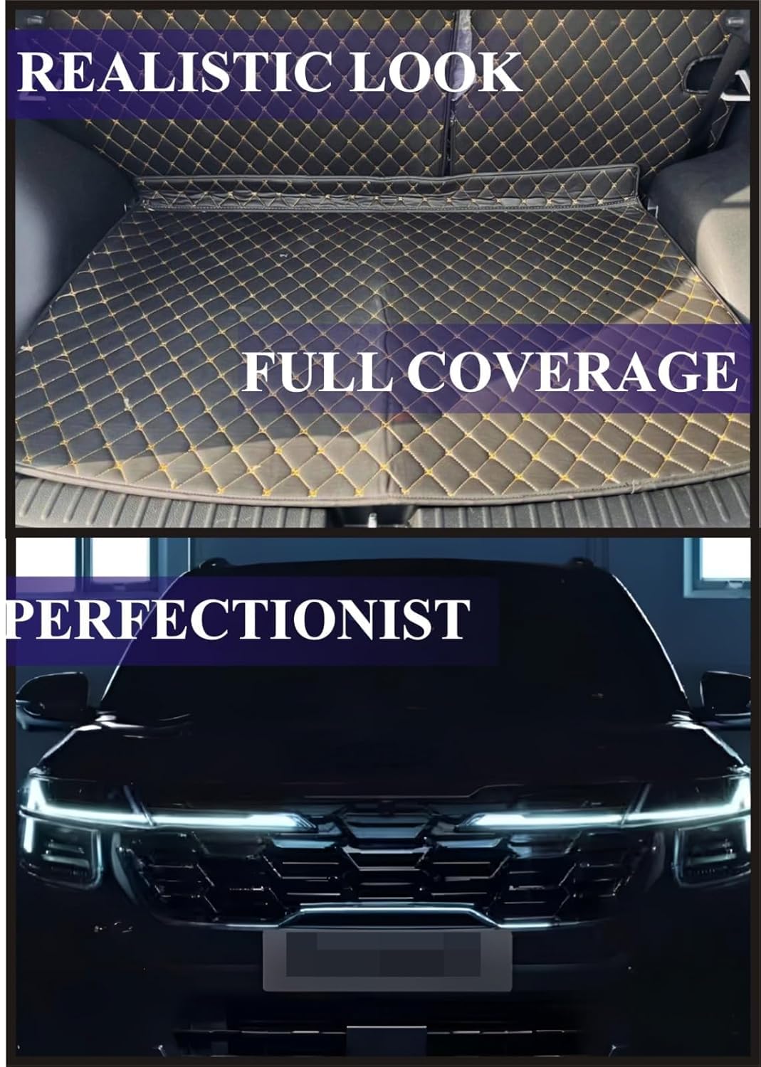 CAPDELL 7D Premium Car Boot/Trunk Mat Compatible with Kia Syros||Luxury Leatherite Boot Mat||Set of 3pcs||Waterproof and Washable||Colour:-Tan with Golden