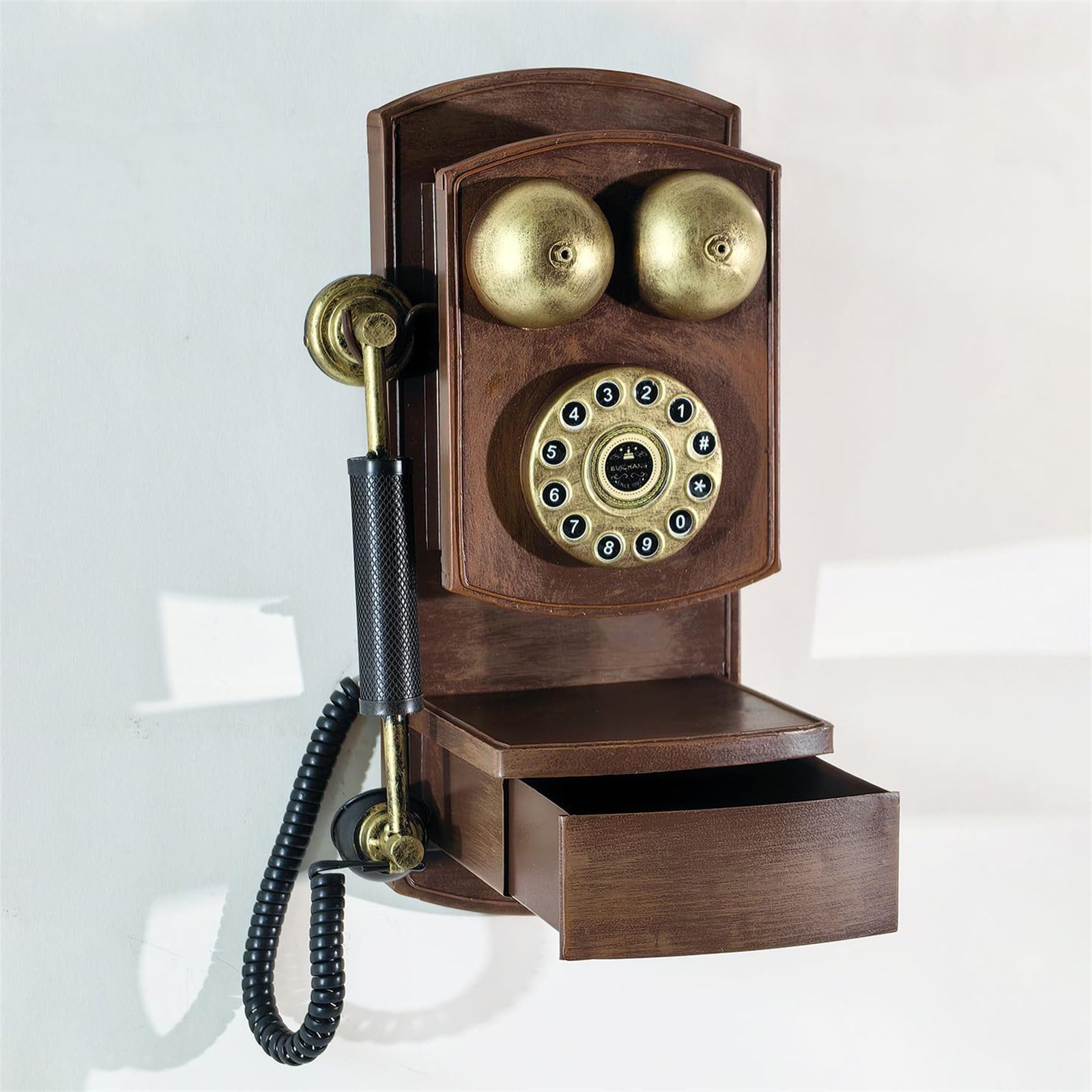 Teléfono antiguo con diales, modelo de teléfono fijo, retro, montaje en pared, adorno, decoración de pared para el hogar y la oficina, discos, modelo de teléfono fijo