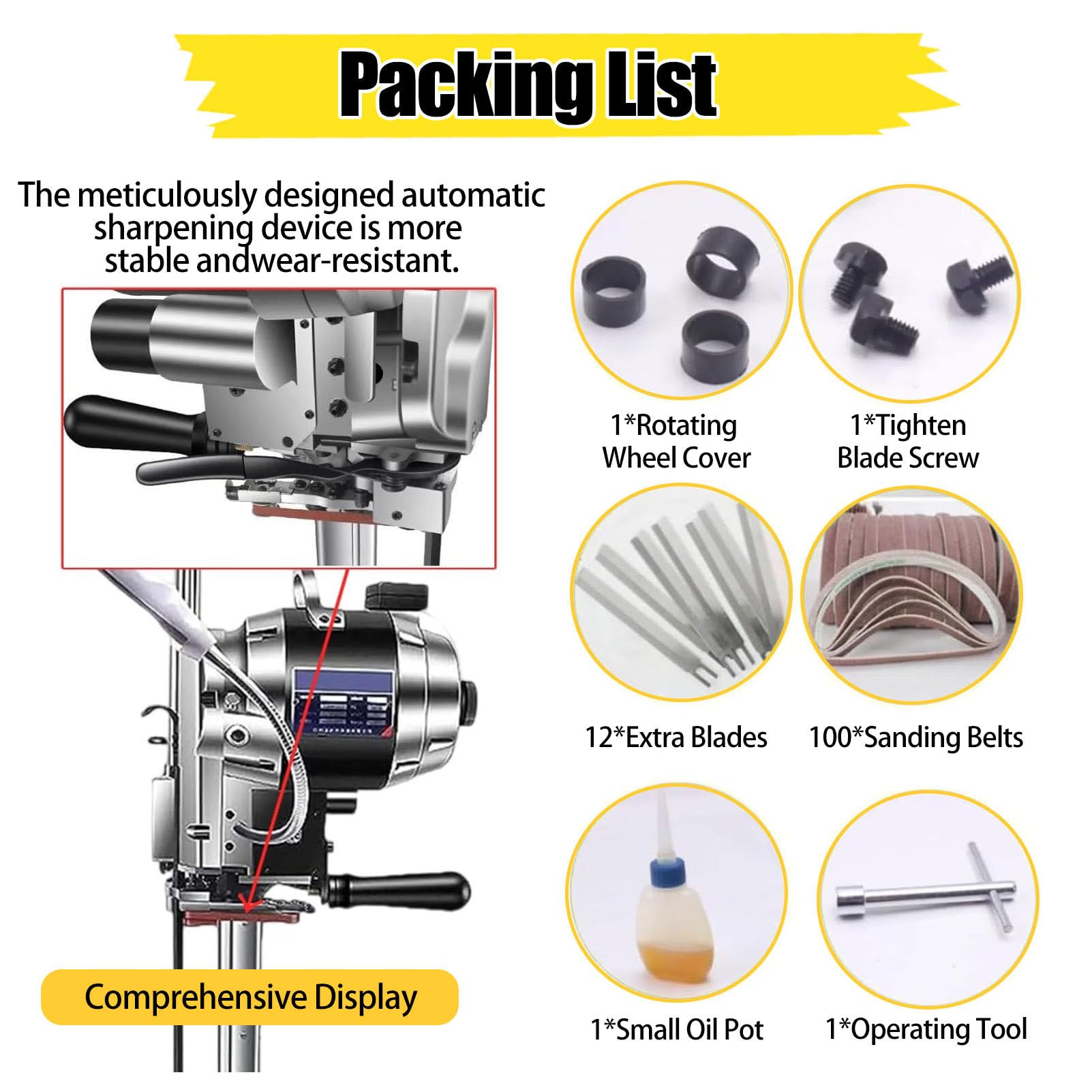 Cortadora Vertical De Tejidos 1200W, Cuchilla Recta De Acero Aleado 30cm, MáQuina Industrial para Cortar Tejidos con Afilador AutomáTico Cuchillas, para Tejidos Multicapa Y Cuero 15in