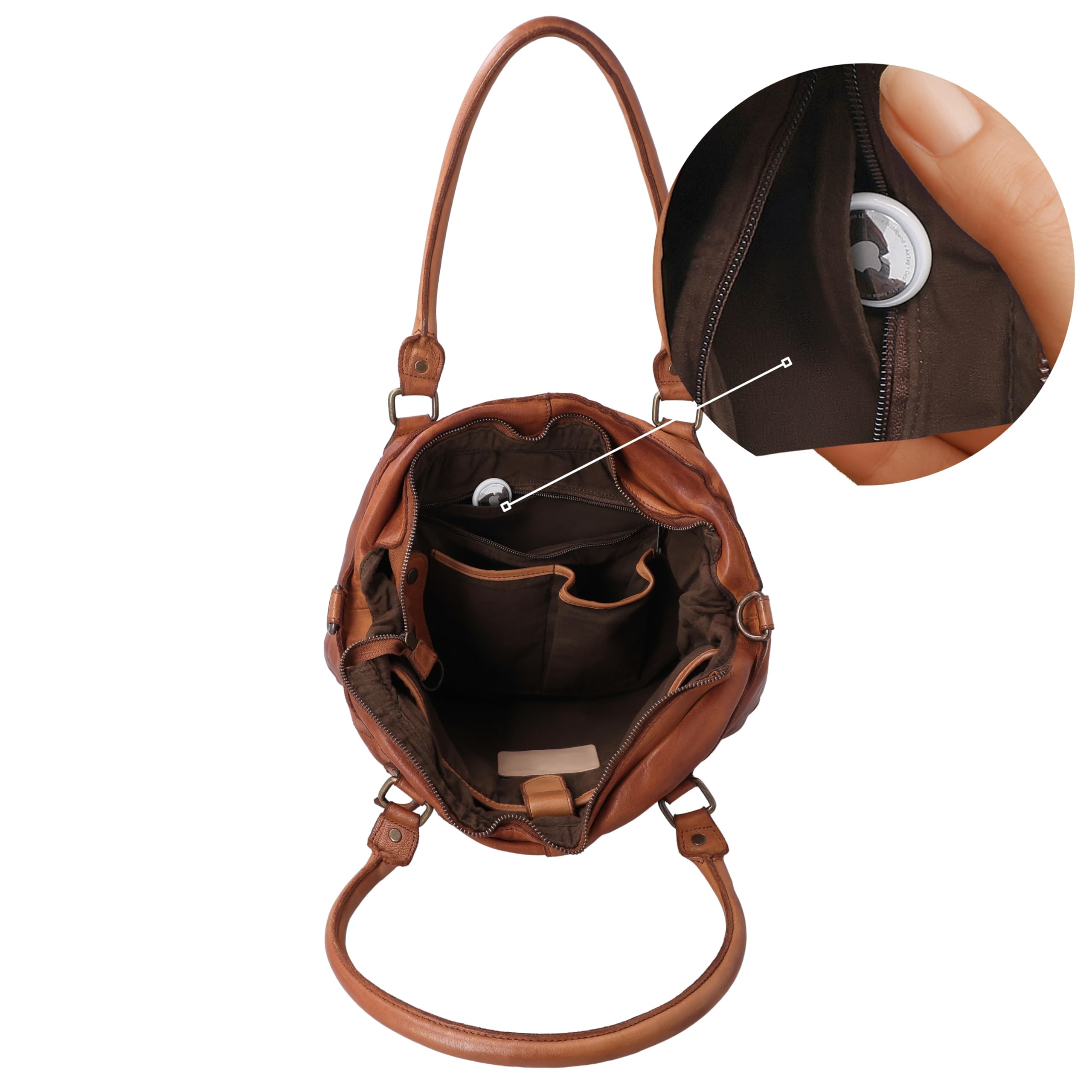 Gusti Leder Handtasche Damen Umhängetasche Mittelgroß – Hochwertiges Rindsleder Shopper Cognac Braun – Geräumige Ledertasche für Alltag und Büro