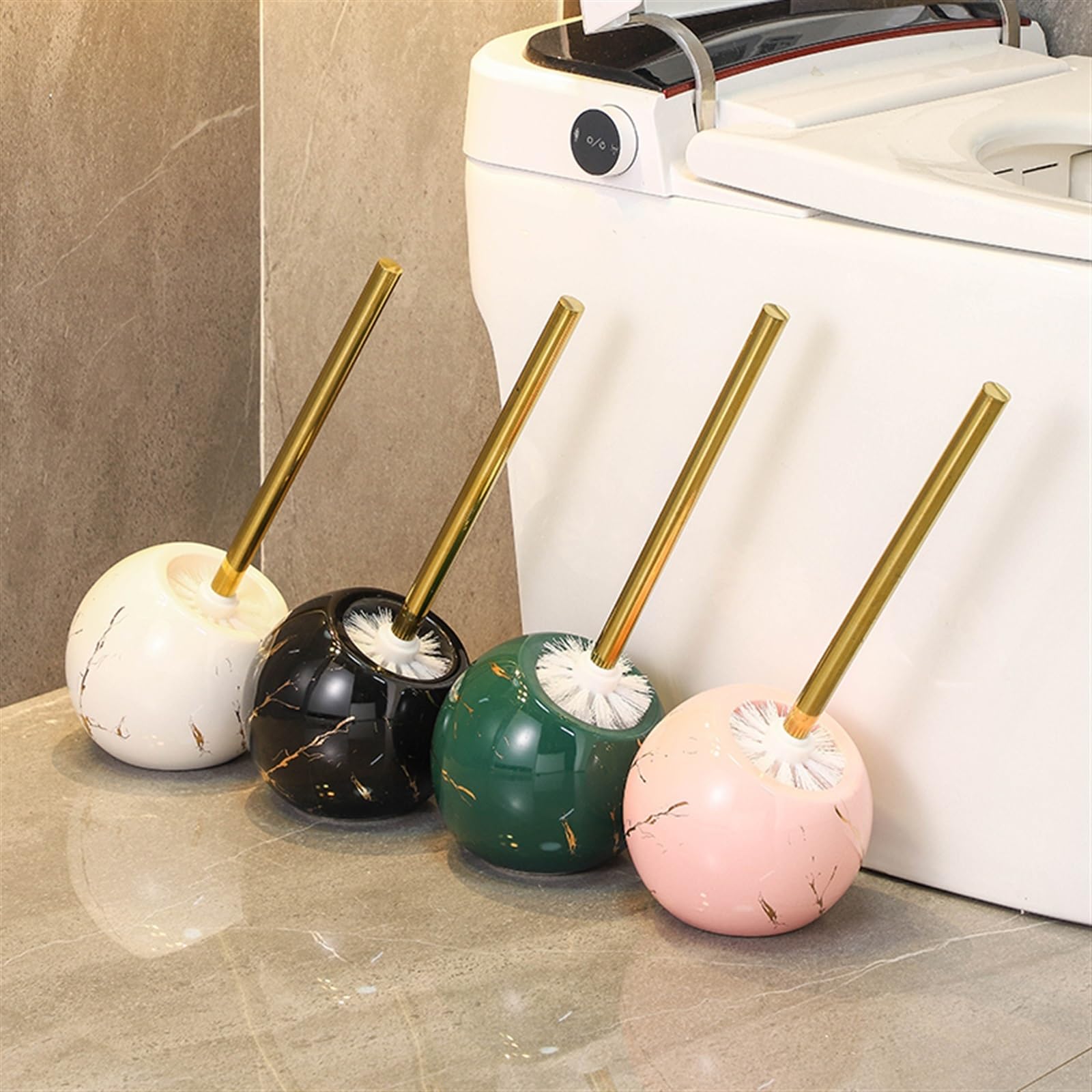 Escobillero con Soporte Suministros de baño Cepillo de baño de cerámica Hogar Sin Esquina Muerta Artefacto de Limpieza de Inodoro Cepillo de baño de Mango Largo Cepillo de baño (Color : Roze)