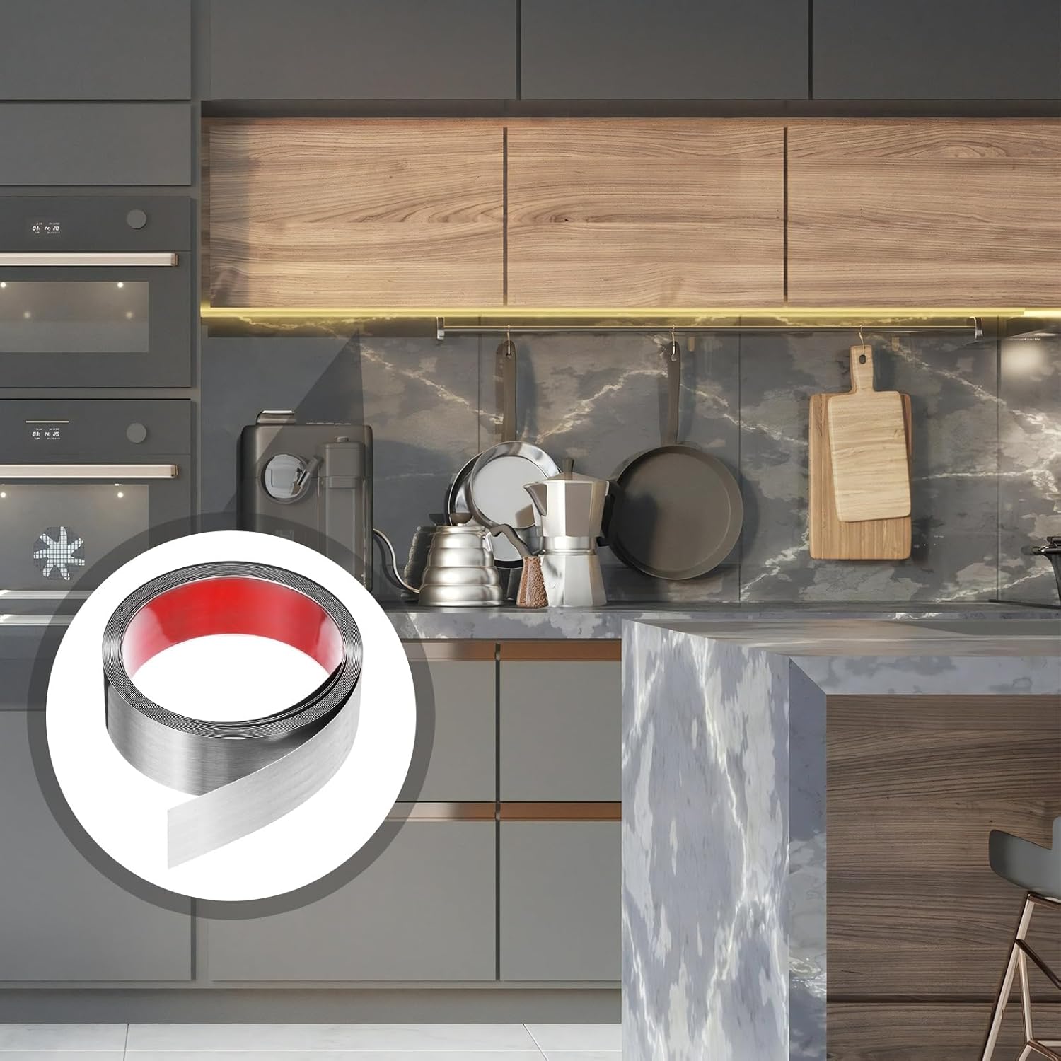 uxcell 2Pcs Stainless Steel Wall Molding Trim, 16.4 ft x 2 Inch Peel and Stick Metal Decoration Strip for Ceiling Wall Tile Mirror Edge, Brushed Silver