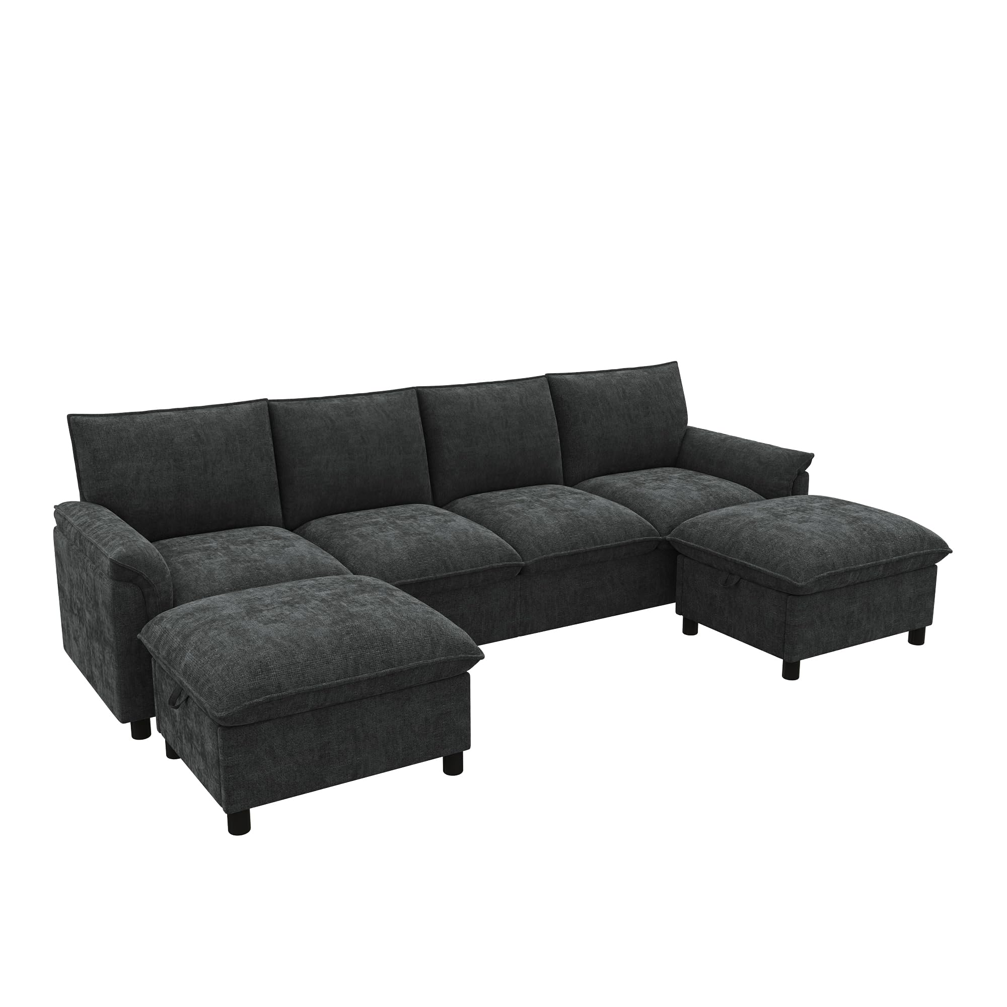 Merax Modulares Cloud-Sofa U-Form 265cm, Gemütliche Wohnlandschaft mit 2 Stauraum-Hockern, Bequemes Ecksofa mit tiefer Sitzfläche, Couch für Wohnzimmer, Grau