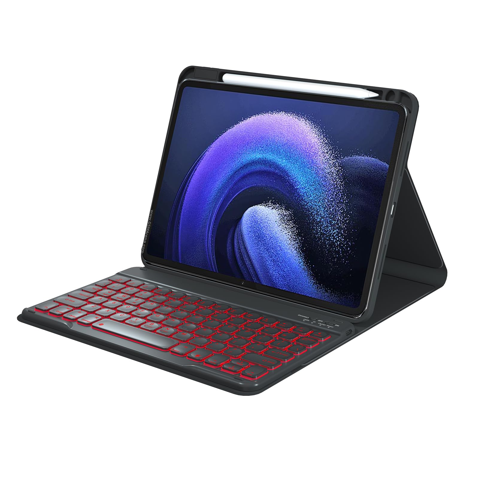 Black,GUPENAA Etui z klawiaturą do Xiaomi Mi Pad 5/5 Pro 11", 7-kolorowe Podświetlenie, Wbudowany Uchwyt na Ołówek, Magnetyczna Odłączana Bezprzewodowa Klawiatura Bluetooth z Myszką