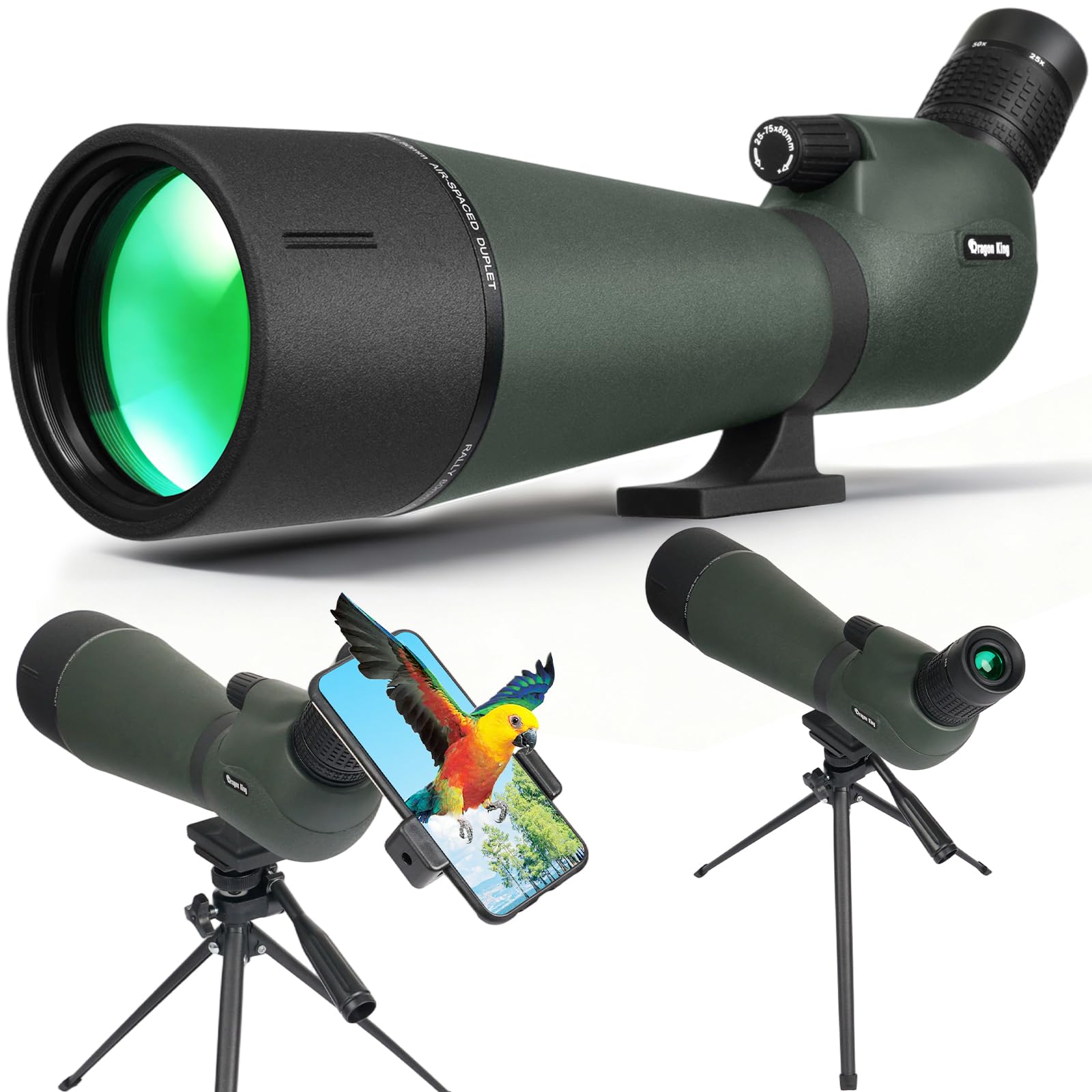 BIBIRE HD-Spektiv 25-75x80 Winkelspektiv mit Stativ und Smartphone-Adapter für Vogelbeobachtung Wildbeobachtung Jagd