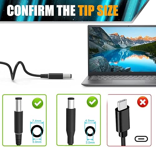 Miniatura 3 de PA-4E - Cargador para laptop Dell de 130 W (2 puntas de 7.4 y 0.177 in) de repuesto para cargador Dell XPS 15, cargador Dell Inspiron 7559, cargador