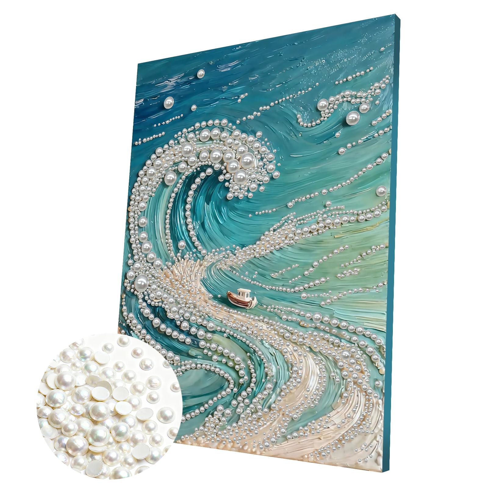 DIY Pearl 3D Painting Kit with Wooden Frame, 3D Plastic Pearl Gemstone Ocean Art Craft for Adults Beginners, Home Decor Housewarming Gift, Diamond Dots for Wall Decor(Waves)(30 * 40cm)