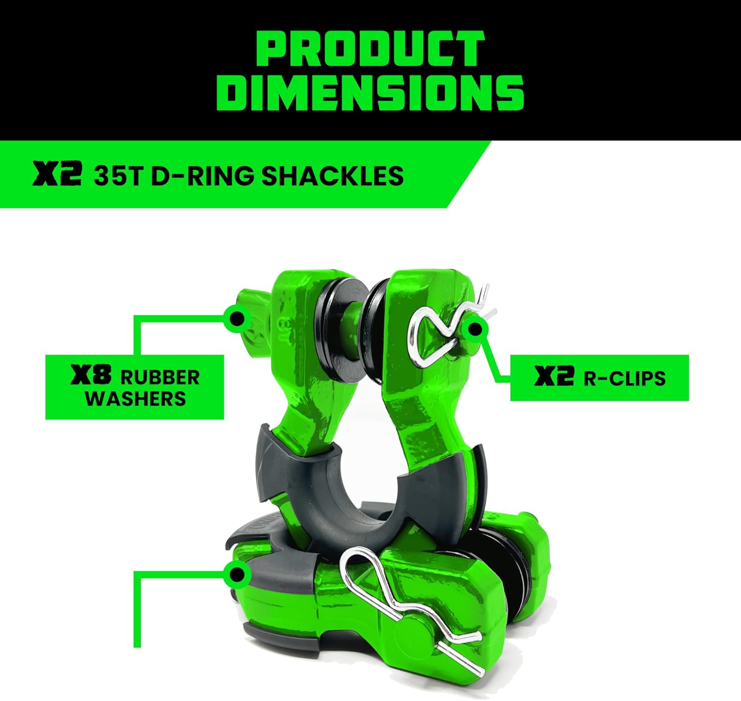 Rhino USA Super D Ring Shackles (2-Pack) - 70,548lb Break Strength – Heavy Duty 3/4" Clevis Shackle with 7/8 Pin for Towing & Off-Road Use - Pairs with Tow Strap for Vehicle Recovery (Green) - Image 7