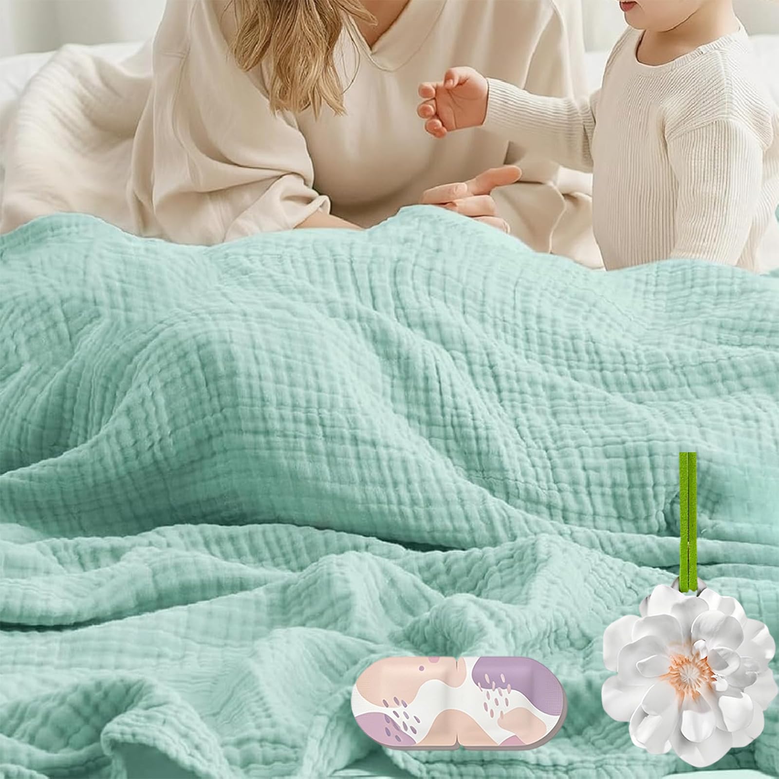 Jmwub 2026 New Soft Muslin Blanket, 100% Natural Cotton Cooling Blanket, 4-Layer Breathable and Lightweight Throws for Sofas Couch Decor, No Sweating on Hot Nights (1PC-H,150 * 200)