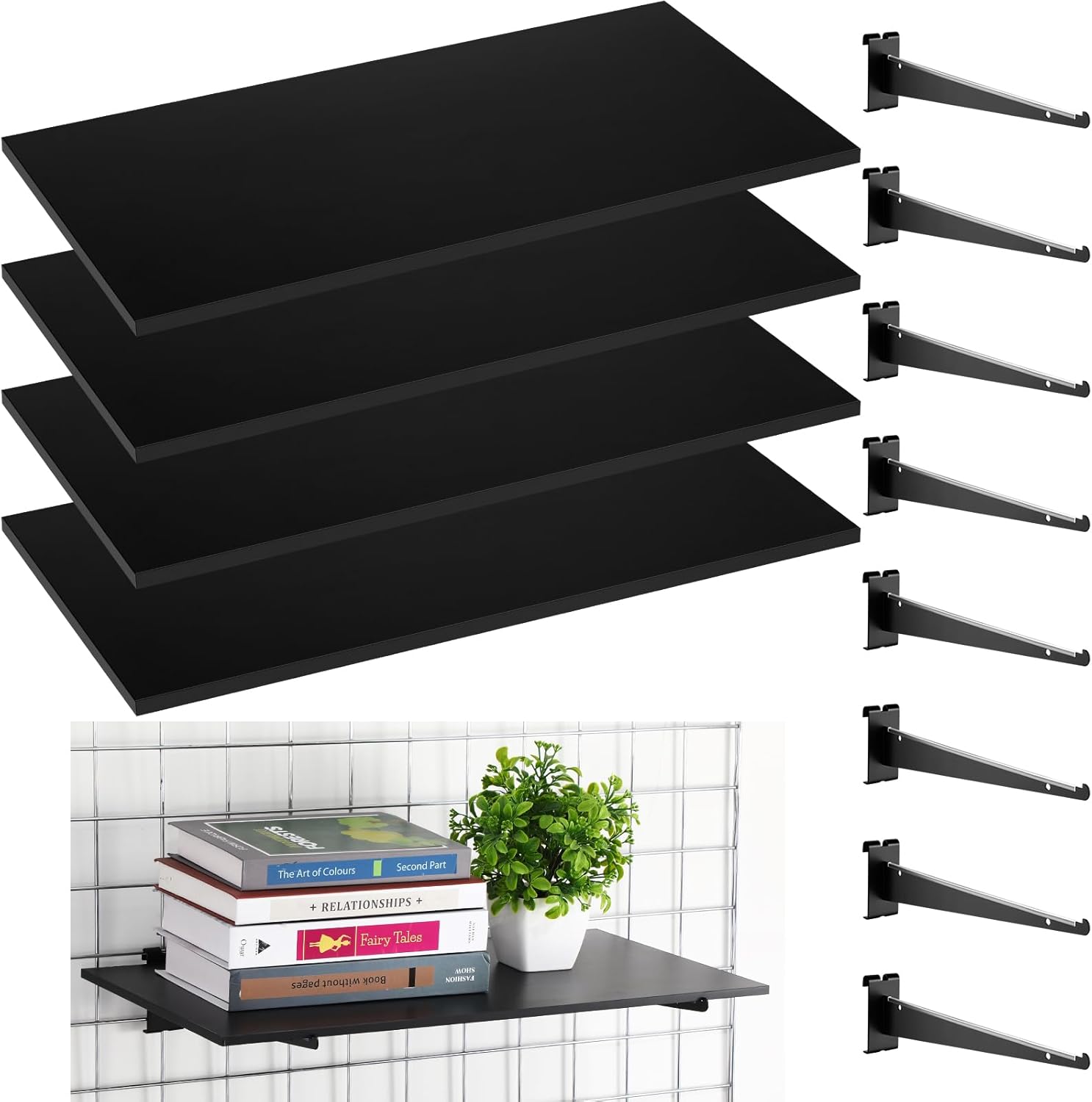 Barydat 8 Pack Gridwall Shelf with Metal Brackets 24 x 12 Inches Wooden Gridwall Shelves Organizer Heavy Duty Grid Wall Accessories for Home Garage Workbench Retail Display