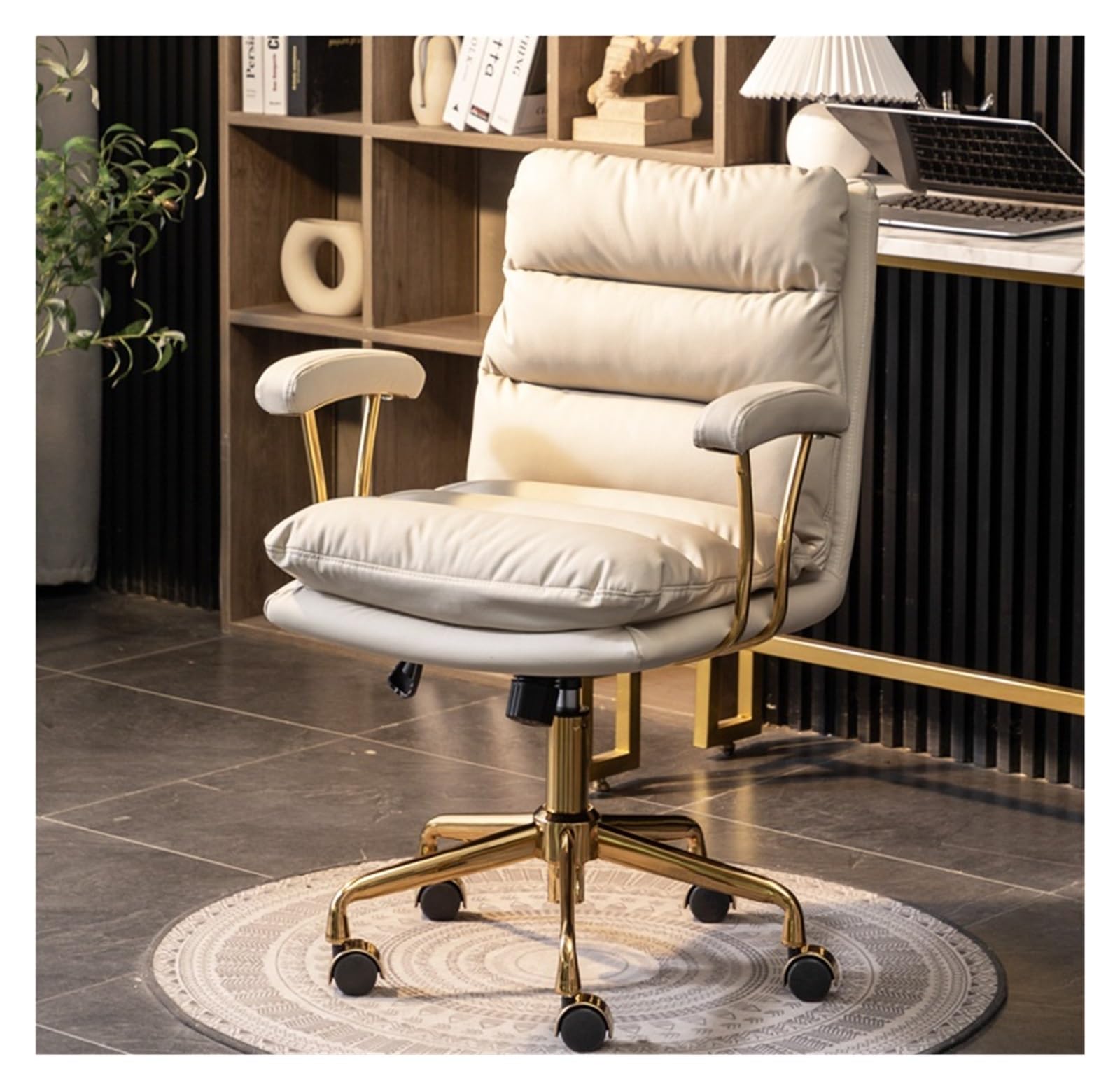 Chaise de bureau exécutive beige LWX réglable en hauteur pour ordinateur à la maison et au travail