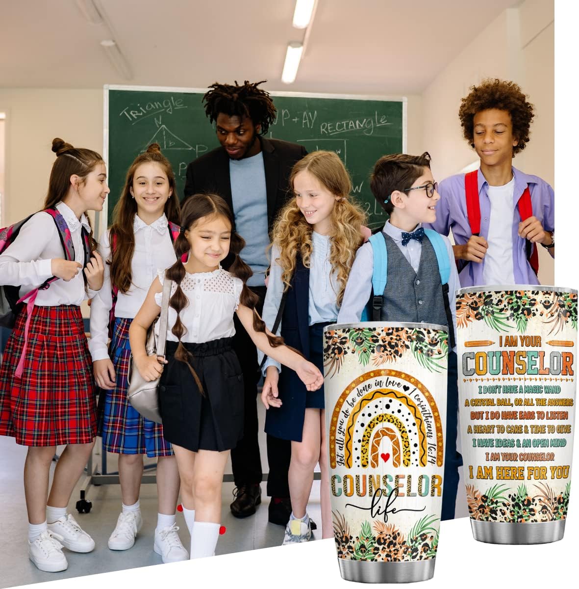 4LIEUBASMI School Counselor Gifts 20oz Tumbler, Counselor Appreciation Week, Modern Multicolor Rainbow Letter Print Stainless Steel Insulated Reusable Drinking Cup, 591ml, 1 Count - Image 2