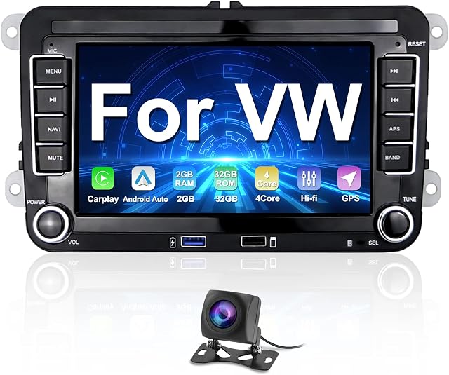 [2GB+32GB] Hikity Android 11 Car Stereo with Sat Nav for VW Golf 5 Polo T5 Tiguan Caddy Seat Built-in CarAutoPlay 7 Inch 2 Din Car Radio with SWC HiFi FM RDS BT RCA WiFi+Canbus+AHD Reverse Camera