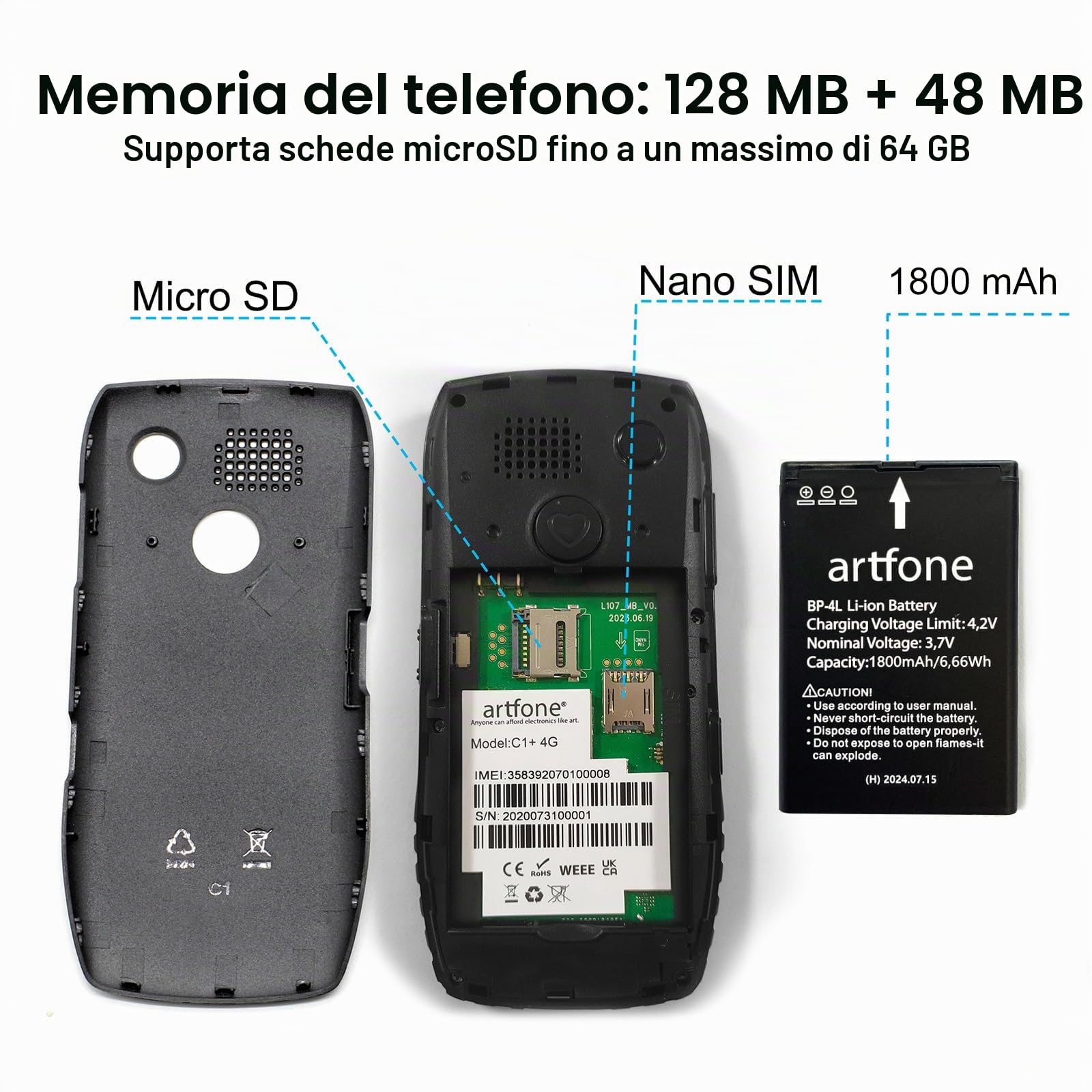 artfone C1+ 4G Telefono Cellulare per anziani | Tasto SOS, base di ricarica, altoparlante, chiamata rapida, Bluetooth, USB-C | Telefono robusto con annuncio dell’ora | Menù italiano | Grandi tasti