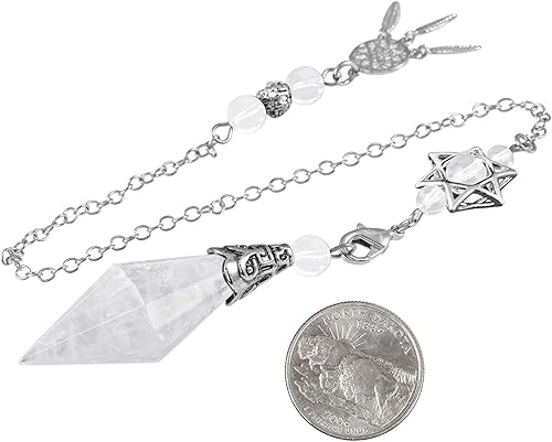 Miniatura 4 de Rockcloud Péndulo de piedra de cristal natural de roca curativa Reiki de 12 facetas con dije hexagonal de atrapasueños Wicca para equilibrar la