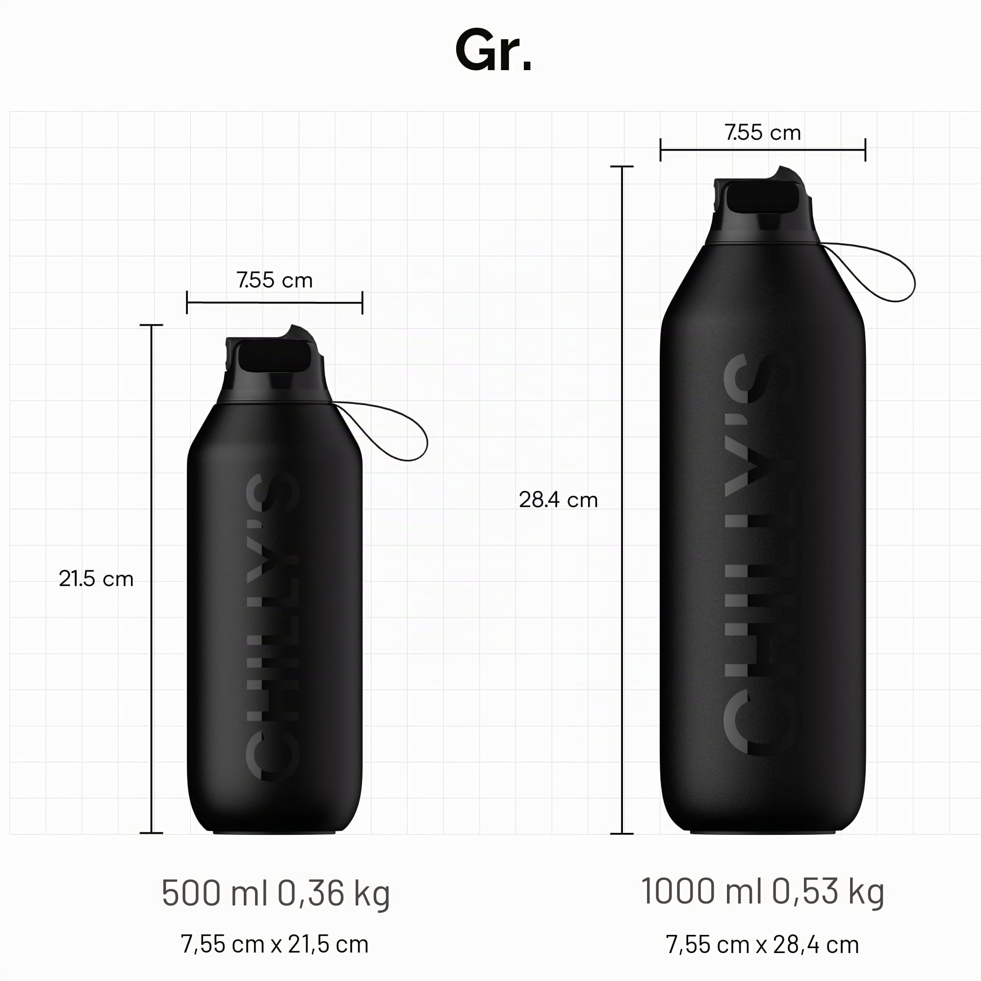 Chilly’s Series 2 Flip Trinkflasche mit Sportdeckel - Isolierflasche aus Edelstahl mit Trinkhalm, Trageschlaufe & Reinigungsbürste - kein Schwitzen