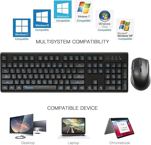 Miniatura 6 de Combo de teclado y mouse inalámbricos, teclado inalámbrico de computadora de tamaño completo 2.4G con diseño ergonómico y mouse inalámbrico óptico