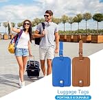 PATIKIL 4 Pack Luggage Bag Tags, PU Leather Suitcase Name Tags with Snap Travel Label Luggage Identifier Privacy Protection Travel Accessories, Blue