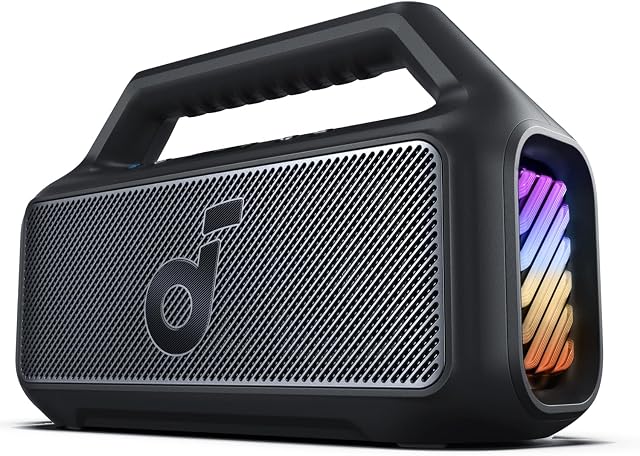 soundcore Boom 2 Outdoor Speaker, 80W, Subwoofer, BassUp 2.0, 24H Playtime, IPX7 Waterproof, Floatable, RGB Lights, USB-C, Custom EQ, Bluetooth 6.0, Portable, Camping, Beach, and Backyard-Black