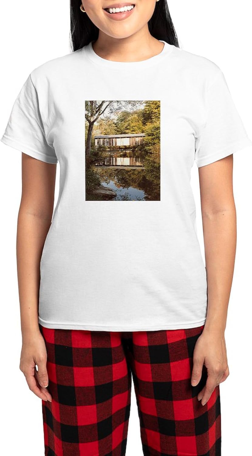 CafePress Covered Bridge Women's Light Pajamas Women's Novelty Cotton Pajama Set, Comfortable PJ Sleepwear