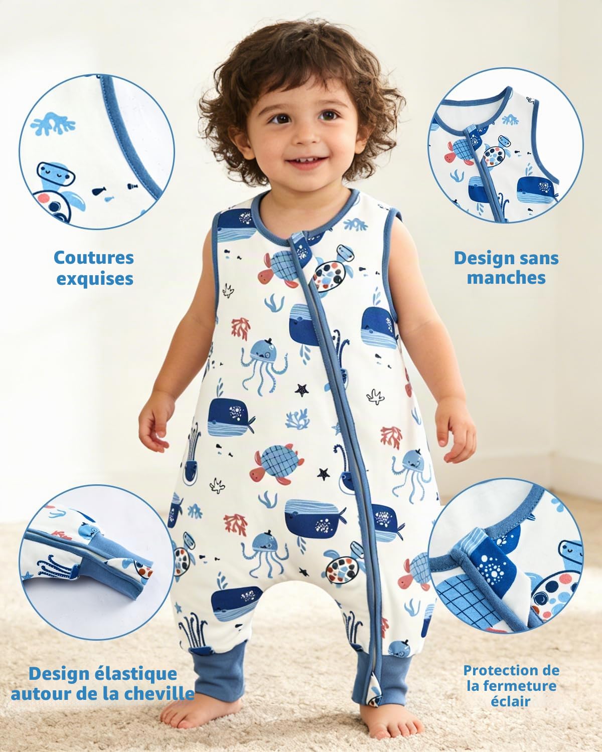 JiAmy Lot de 2 Gigoteuse à Pieds Bébé Coton 1.0 1.5 TOG Sac de Couchage Turbulette avec Jambes et Fermeture éclair Emmaillotage pour Nouveau-né Garçons Filles 6 Mois-6 Ans