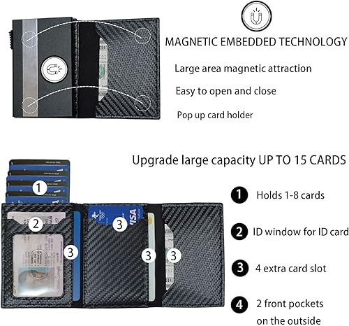 Miniatura 2 de Cartera inteligente desplegable con bolsillo frontal con bloqueo RFID, tarjetero con ventana de identificación, clip para dinero, cartera delgada