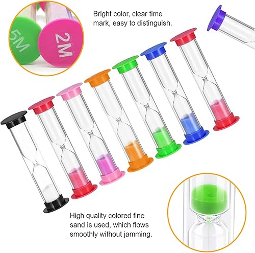Miniatura 3 de WSSROGY Juego de 8 relojes de arena coloridos para niños, 20 segundos, 30 segundos, 1 minuto, 2 minutos, 3 minutos, 4 minutos, 5 minutos, 10 minutos