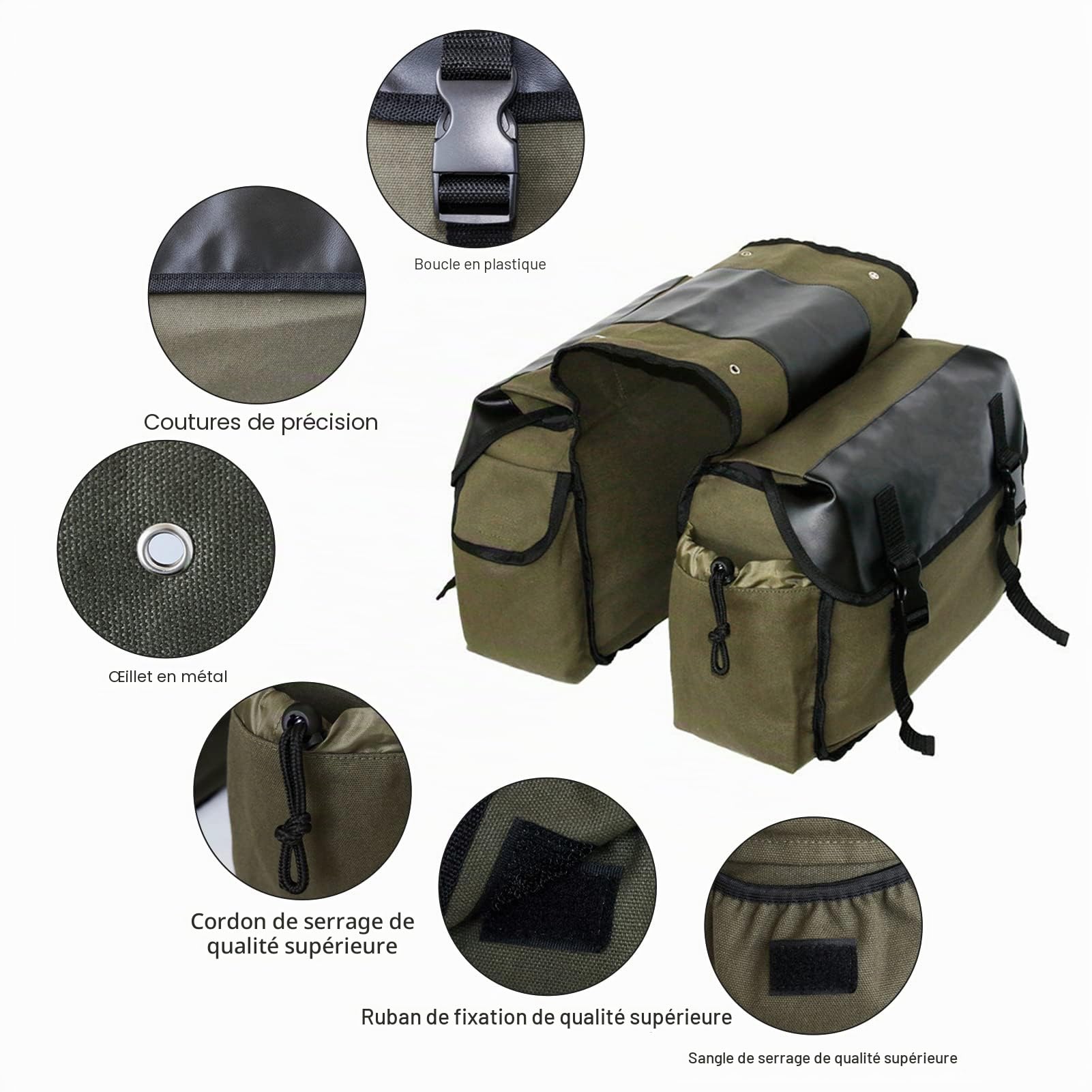 Dabey Sacoche de Selle Moto Grande Capacité - Sac d'Équitation Voyage en Toile Étanche - Boîte Côté Outils Pochette pour Moto Army Green
