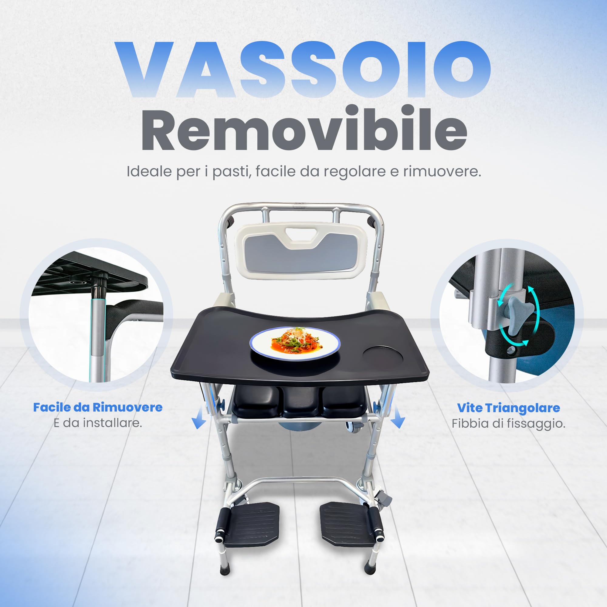 Comoda Wc Per Anziani 3 In 1 Con Ruote, Vassoio E Poggiapiedi – Sedia Per Doccia Anziani Con Disabilità - Sedia Doccia Anziani Casa Di Cura, Ospedale - Sgabello Doccia Anziani, Wc Per Disabili