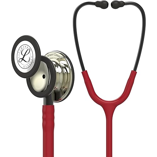 3M Littmann Classic III Monitoring Stethoscope, 5864, More Than 2X as Loud, Weighs Less, Stainless Steel Champagne-Finish Chestpiece, 27" Burgundy Tube, Smoke Stem, and Headset
