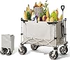 Collapsible Foldable Wagons with Wheels Garden Carts with Adjustable Handle Lightweight Wagon Cart with Large Capacity for Grocery Gardening,Camping,Shopping Beach Wagon Cart with Brakes