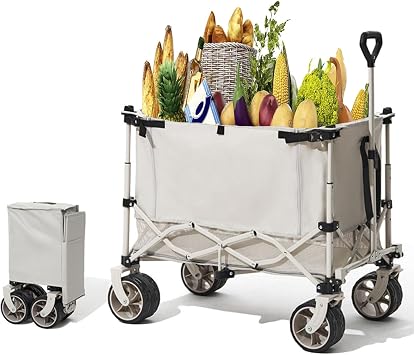 Collapsible Foldable Wagons with Wheels Garden Carts with Adjustable Handle Lightweight Wagon Cart with Large Capacity for Grocery Gardening,Camping,Shopping Beach Wagon Cart with Brakes