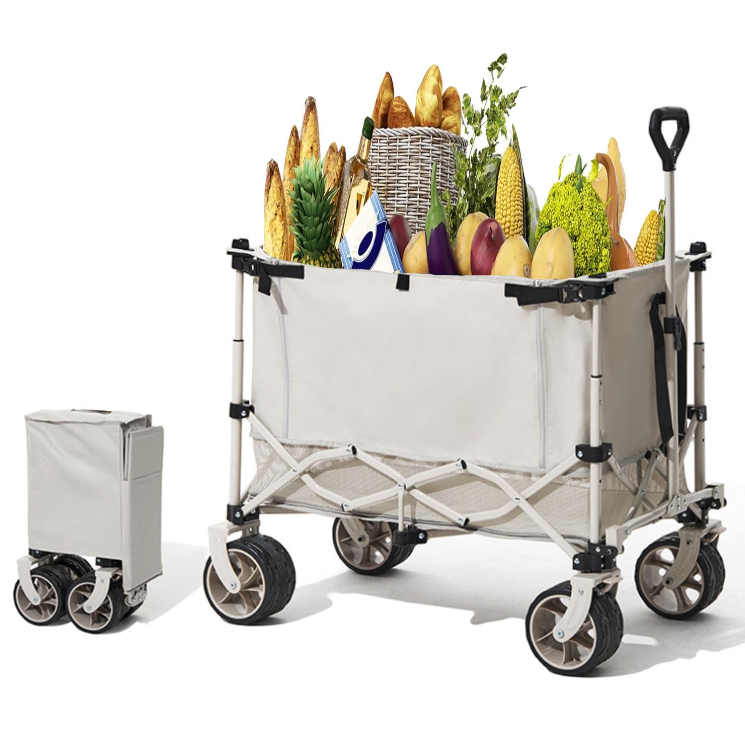 Carrello Spiaggia Ruote Grandi con Freno Carrello Pieghevole Trasporto Braccioli Regolabili Carrello da Giardino Pieghevole per Rimorchio Giardino Campeggio all'aperto Ogni Tipo di Terreno