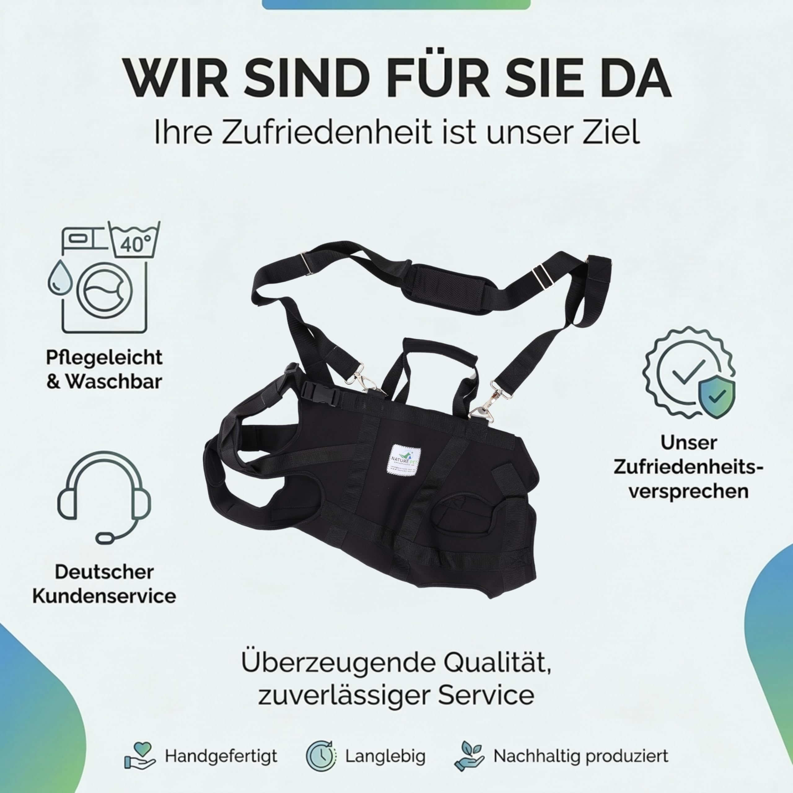 NATURE PET Hunde TRAGEHILFE GANZKÖRPER – Tragehilfe für Hund in Groß mit gepolstertem Hundetragegurt aus 4mm Neopren – Hebegeschirr für Reha, Treppen & Auto – verstellbar & stabil – Größe XL