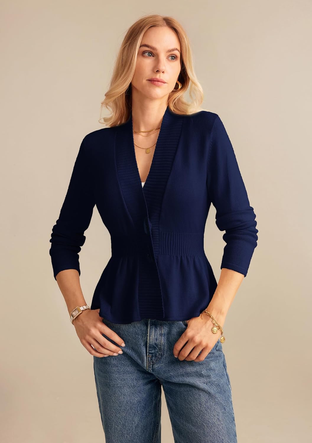 GRACE KARIN Women Cardigan Sweaters 2025 Fall,Long Sleeve Cropped Sweater Coat Trendy,Button Front Peplum Tops Lightweight - Image 2