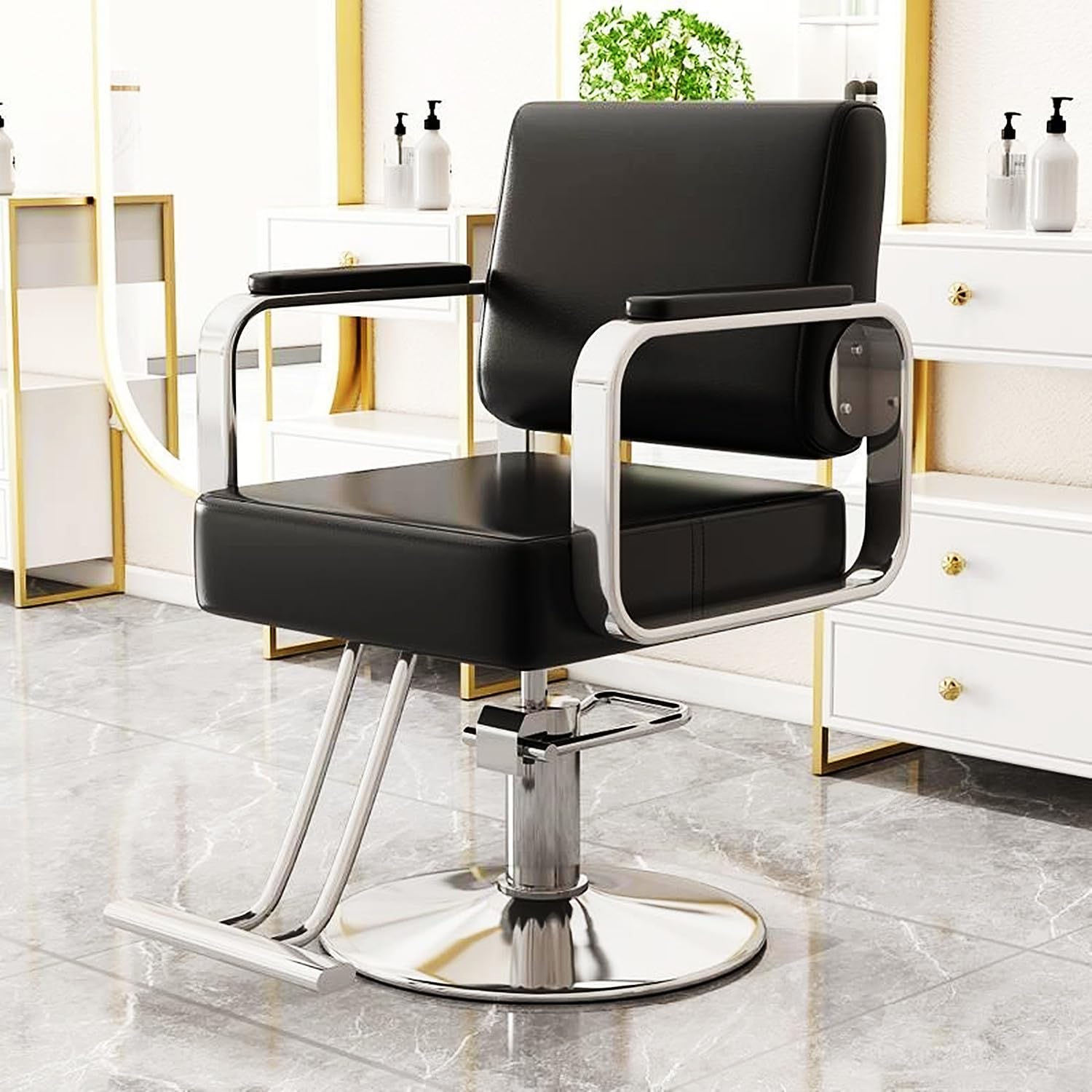 Poltrona da Salone per Parrucchiere, Barbiere con poggiapiedi, Poltrona Girevole a 360° Regolabile in Altezza, Attrezzatura Professionale per Shampoo Idraulico, Spa, Tatuaggi, Bellezza, Nera
