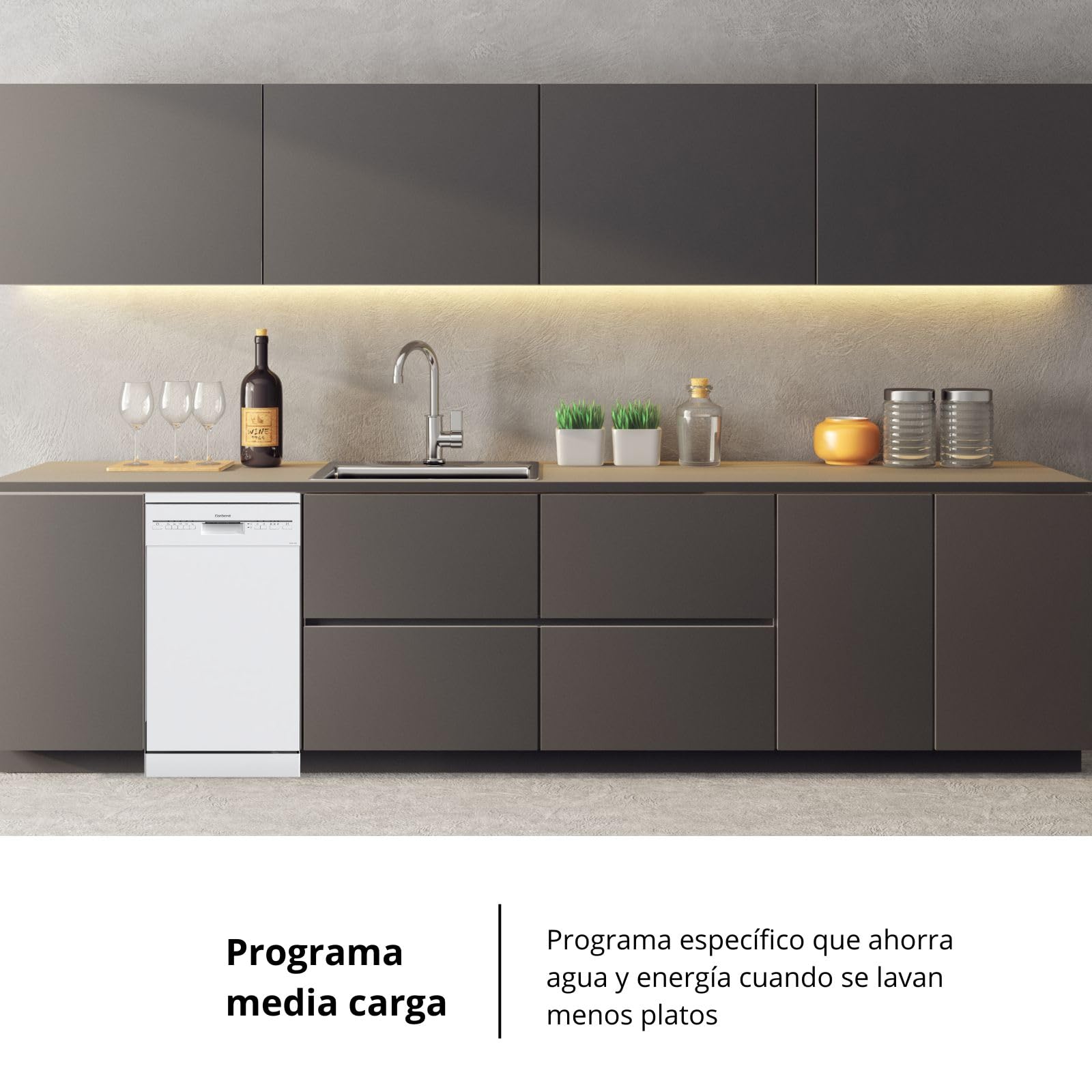 Corberó - Lavavajillas Plus 45cm | CLVM403W | 10 Cubiertos 5 Programas con 4 Temperaturas, Indicadores LED, Color Blanco, Inicio Diferido, Función Inicio-Pausa, 49 Db, Eficiencia Energética E — view 8