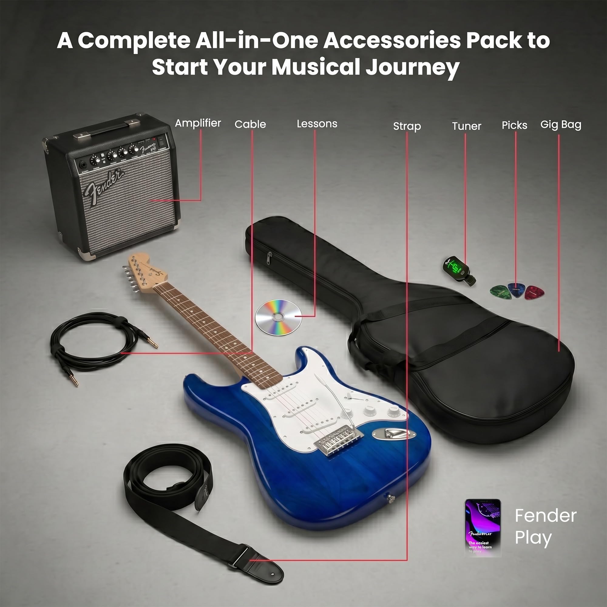 Amazon.com: Fender Squier Sonic Stratocaster Pack - Sapphire Blue