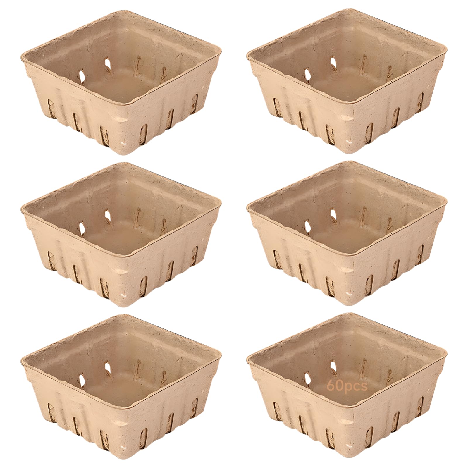 60 szt. kosz na miąższ jagodowy, 1/2 kufla z otworami wentylacyjnymi, żółty, jednorazowy mały kosz na produkty, 3.7 x 3.7 x 1.8 in / 9,5 x 9,5 x 4,5 cm, do przechowywania jagód, owoców, warzyw, 60 szt
