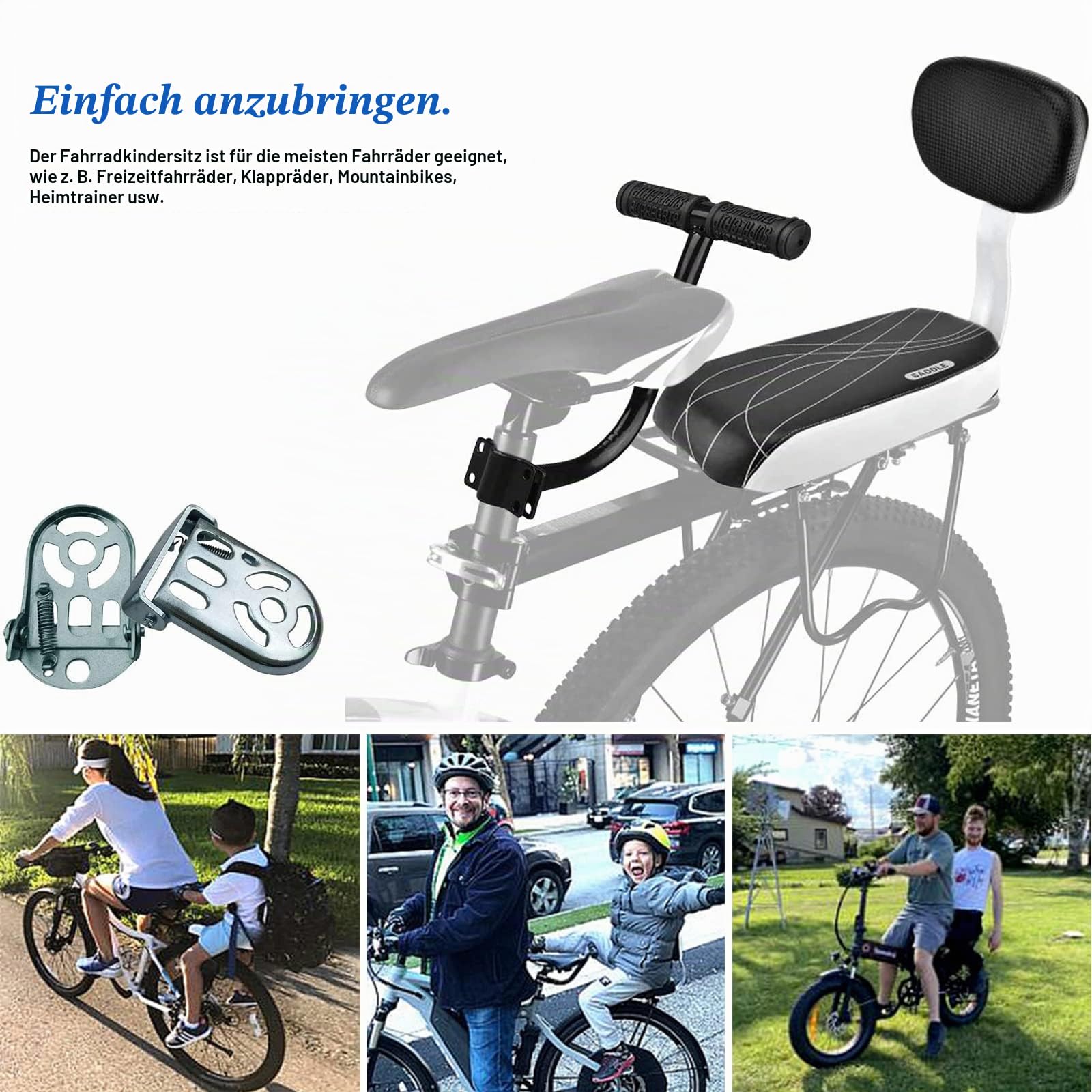 auvstar Kinder Sicherheits Fahrrad Rücksitz Zubehörsatz, Hinteres Sitzkissen Armlehne Fußstütze Set für Mädchen/Jungen/Kinder