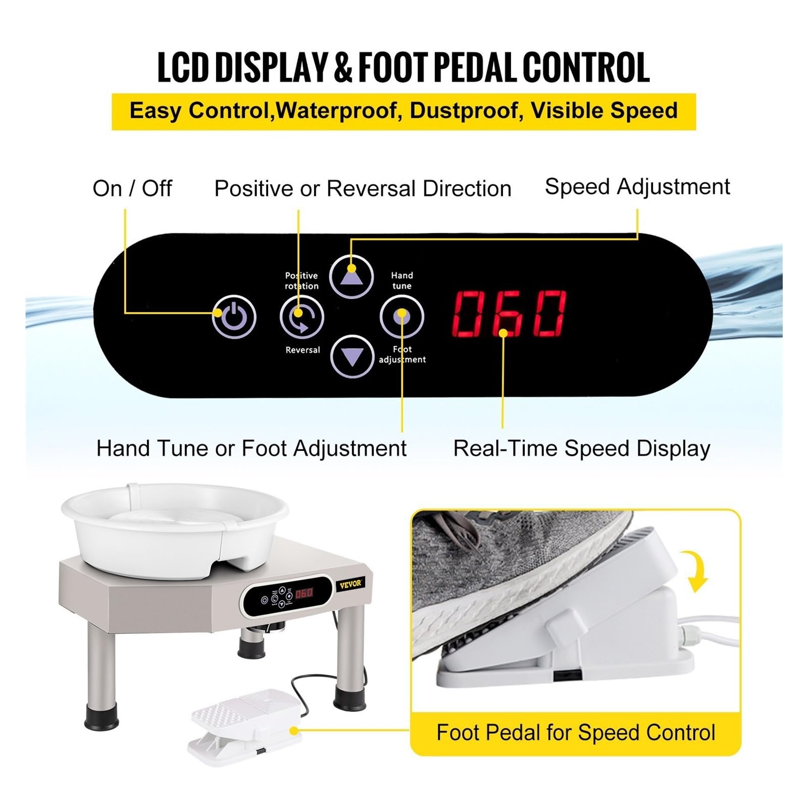 Ceramiczne koło garncarskie maszyna do formowania 25 cm ekran dotykowy LCD koło gliniane 350 W elektryczne narzędzia do rzeźbienia gliny DIY z pedałem nożnym szybko i skutecznie