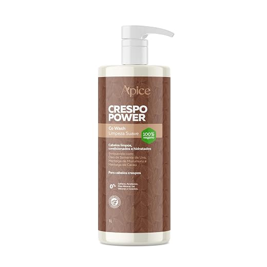 Ápice Condicionador Crespo Power Acidificante | Tratamento da Porosidade com Óleo de Semente de Uva e Manteigas Vegetais | 1000ml Ápice Co Wash Limpeza Suave Crespo Power | Higienização Nutritiva e Reconstrutora | 1000 ml